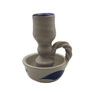 Williamsburg Pottery Handmade Salt Glazed Taper Candle Holder Twisted Handle USA